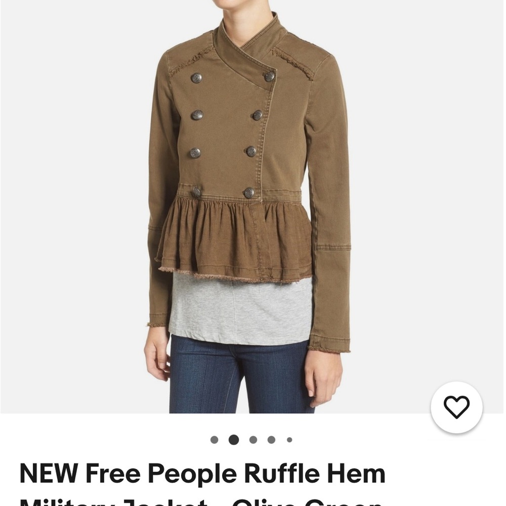 Free People Women’s Olive Green Double-Breasted Military Jacket